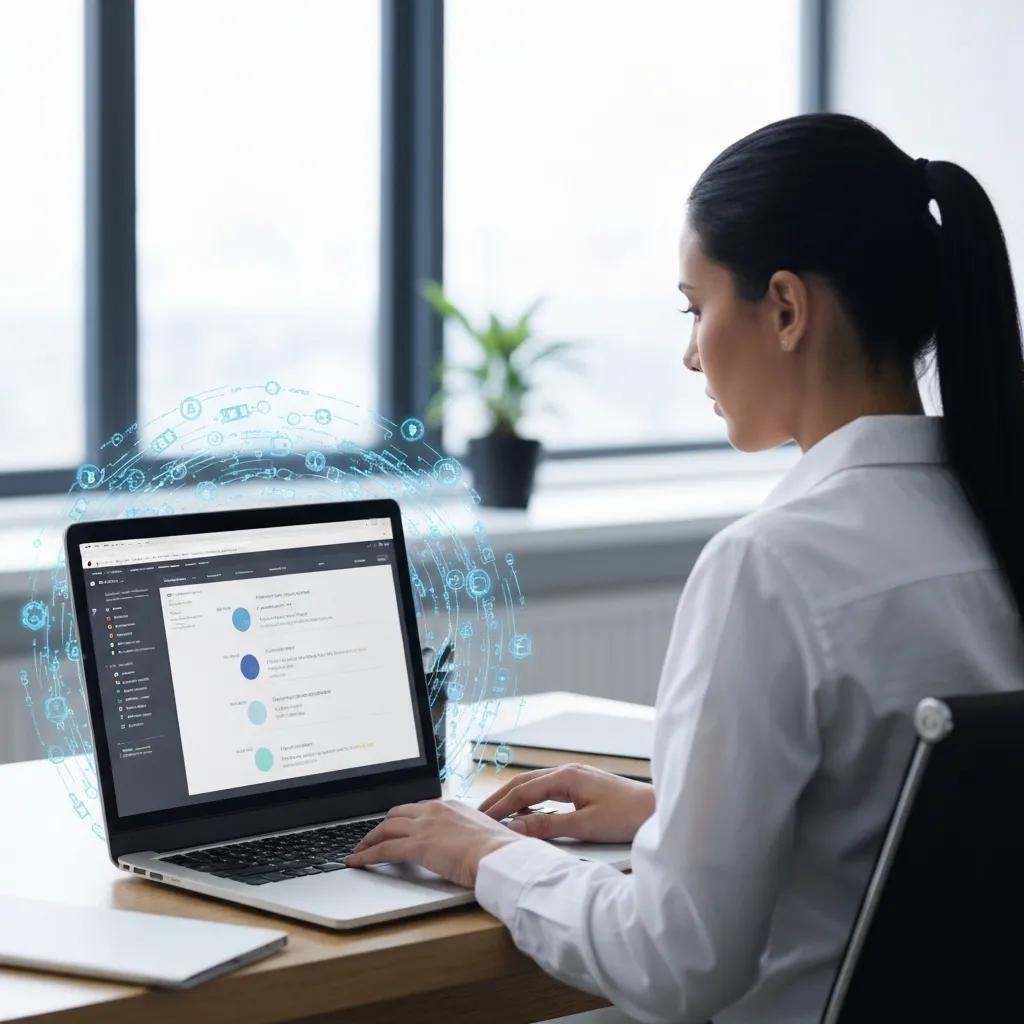Person working on a laptop in a modern office, illustrating the concept of Parasite SEO and digital marketing strategies