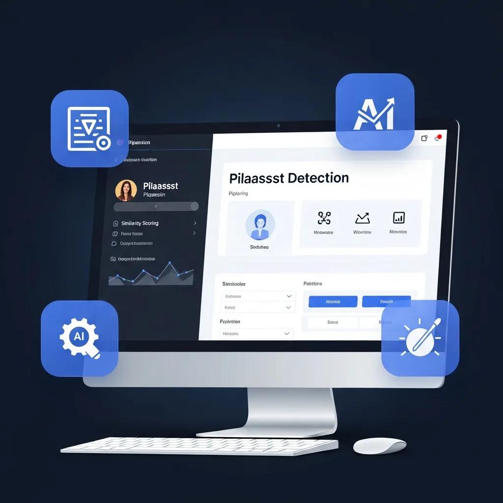 Plagiarism detection tools interface with icons representing various detection methods