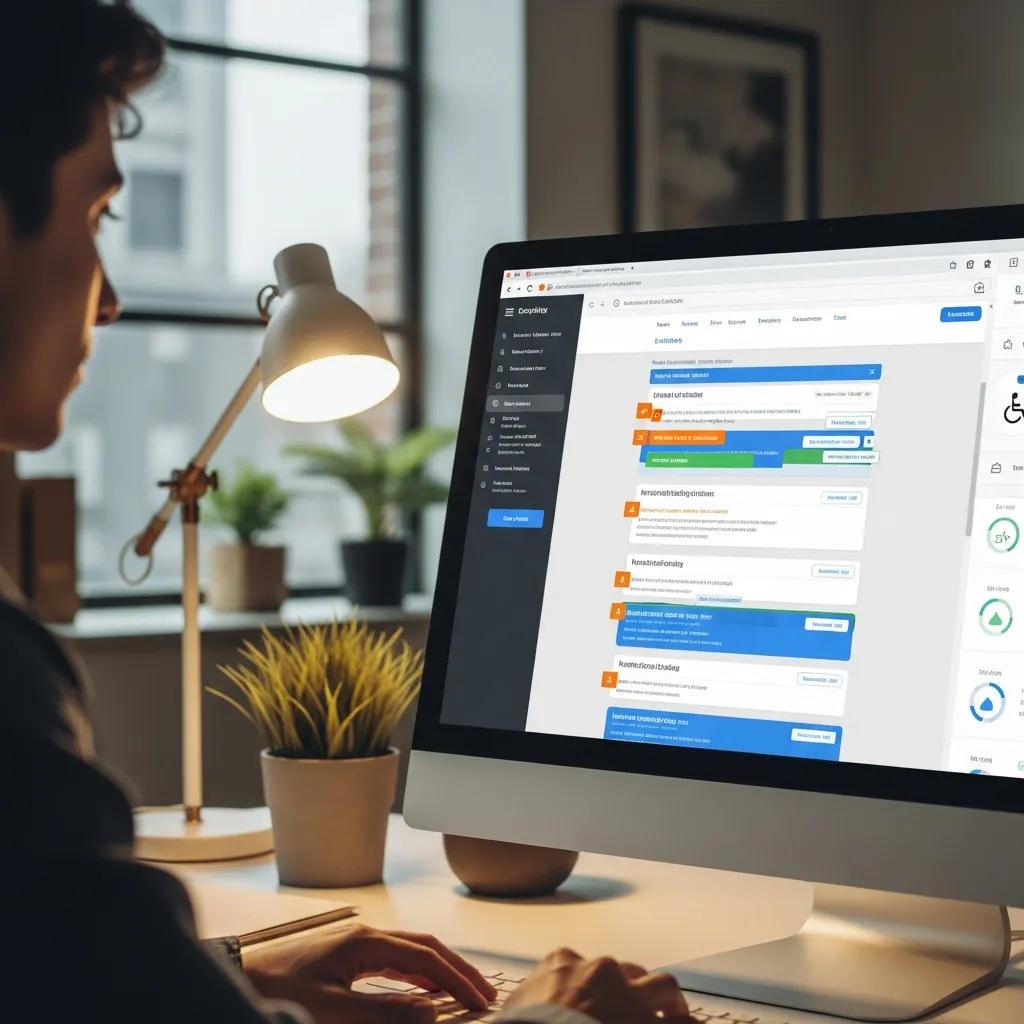 Designer analyzing results from an accessibility testing tool on a computer screen