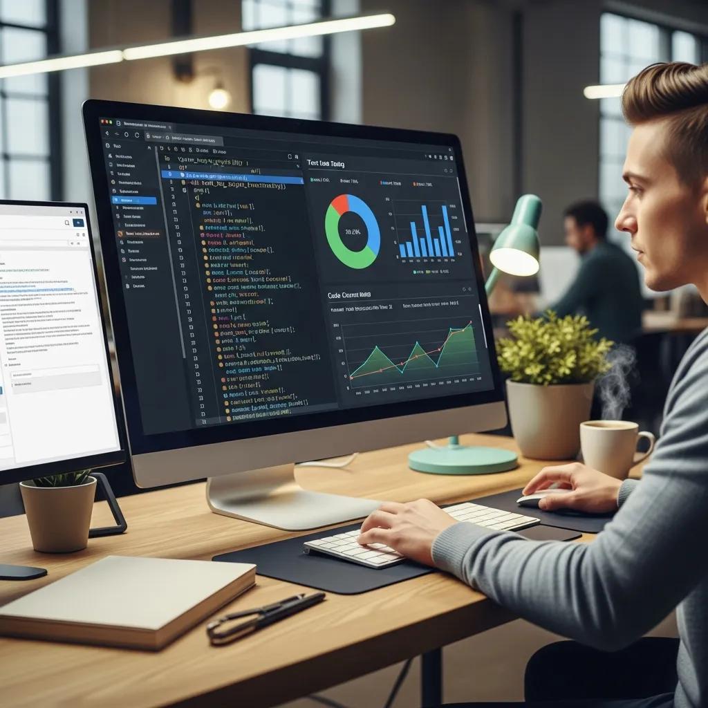 Dynamic depiction of automation testing in action, highlighting efficiency and technological advancement in software development