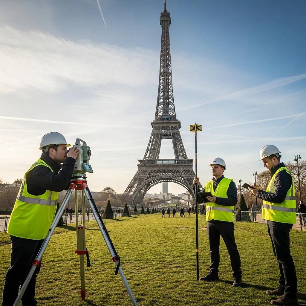 Engineers measuring Eiffel Tower height to study thermal expansion