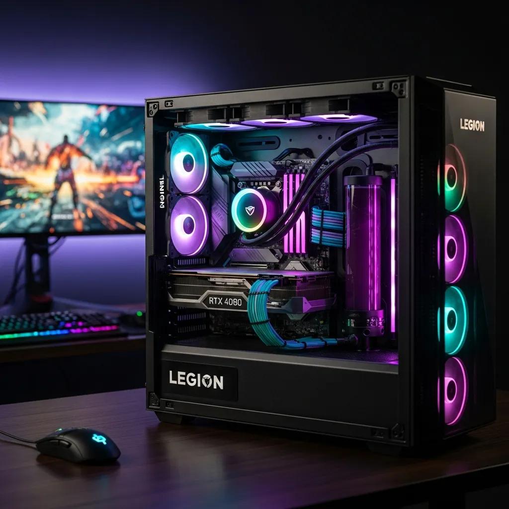 Lenovo Legion Tower desktop showcasing internal components and customization features