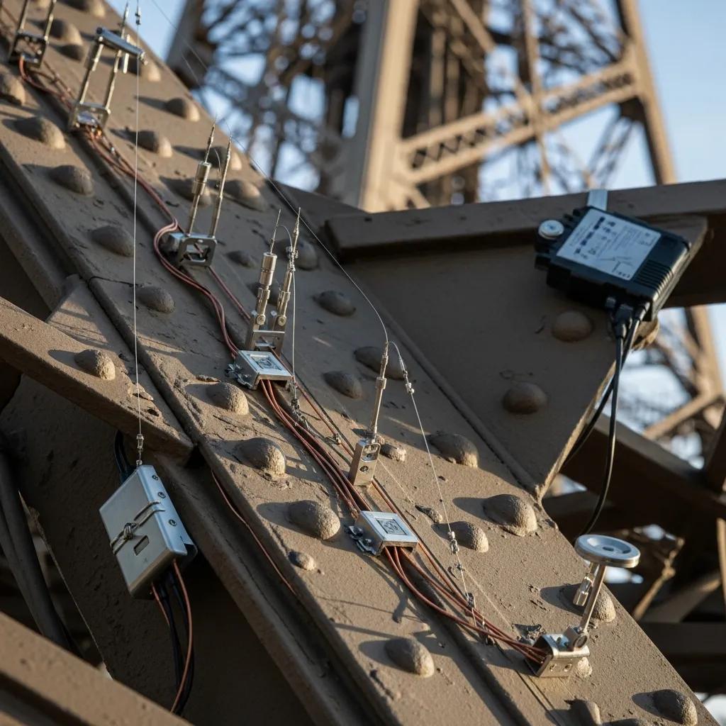 Structural health monitoring sensors on Eiffel Tower for height change detection