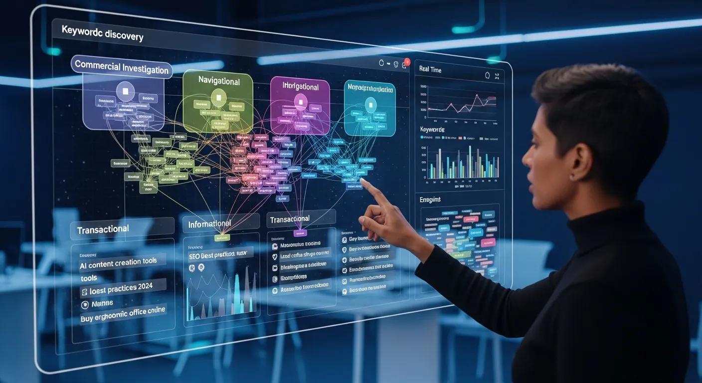 AI interface displaying keyword discovery and semantic relevance