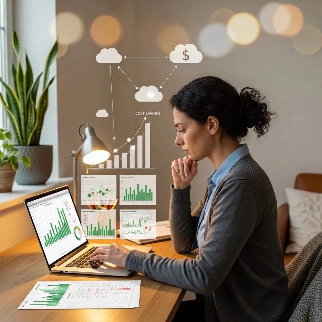 Business owner analyzing financial data with cloud technology