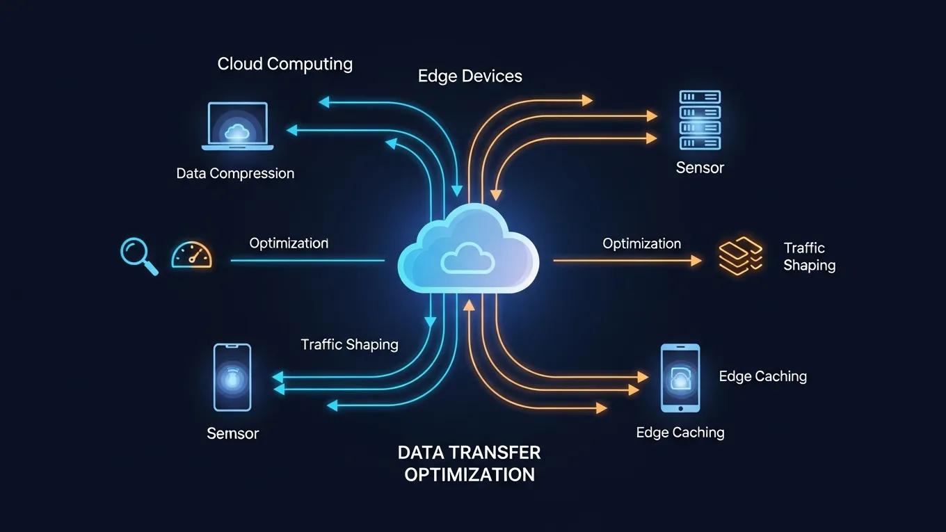 Network diagram illustrating data transfer optimization with connected devices and cloud services