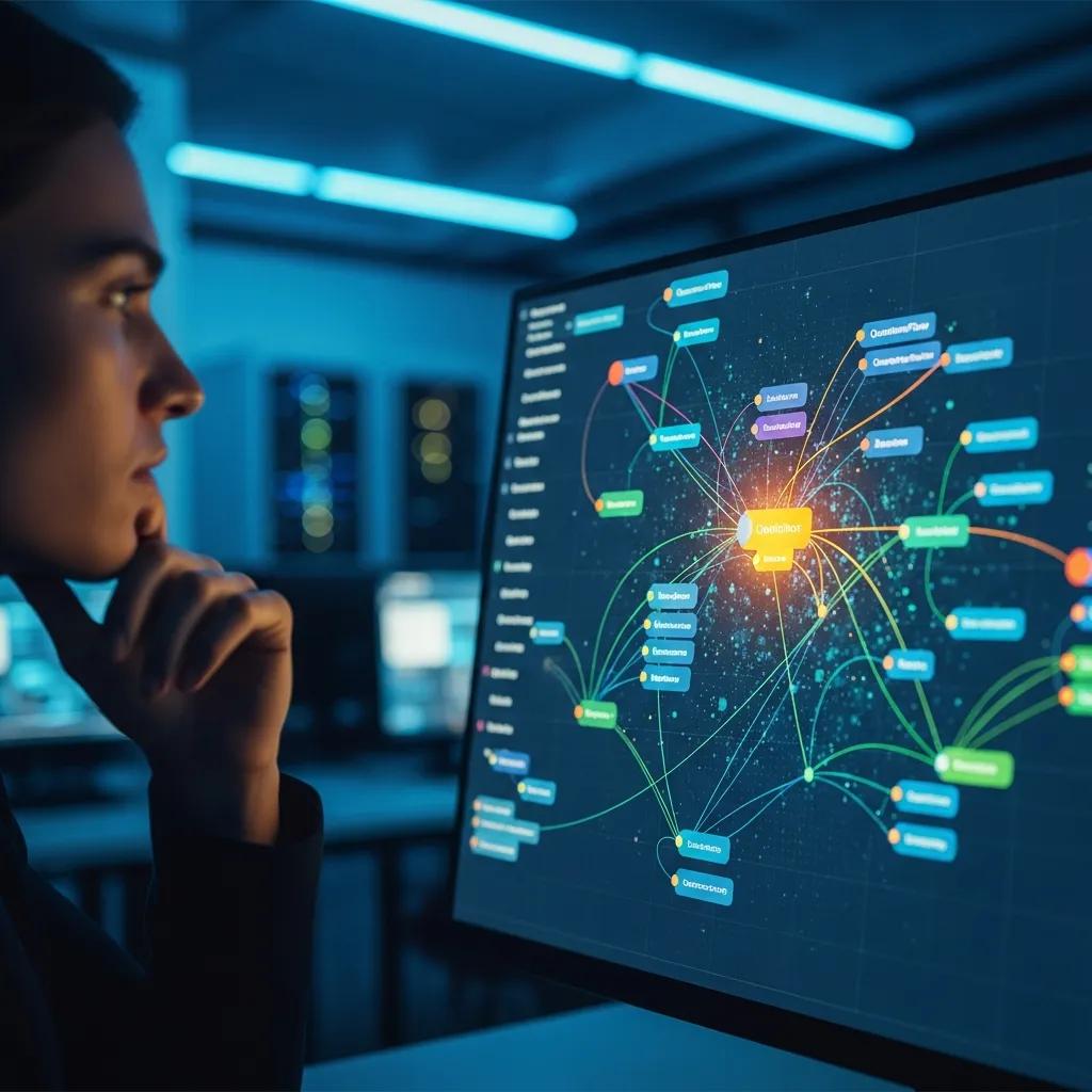 Close-up of a computer screen showing data analytics and keyword trends in a tech-savvy environment