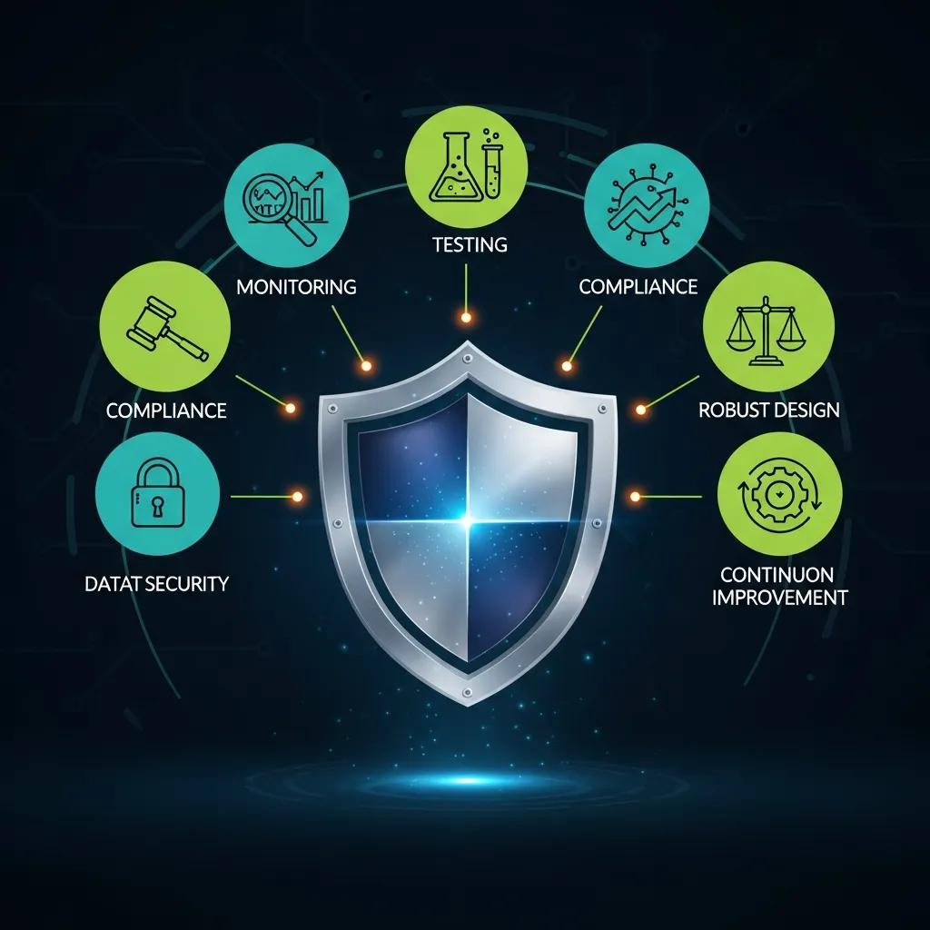 Conceptual image of safety protocols in AI prompt design with protective symbols