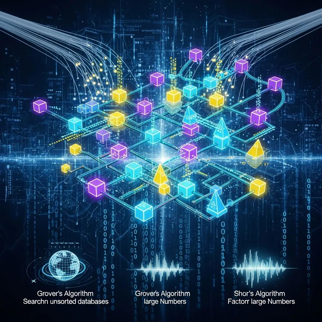 Stylized diagram of quantum circuits and algorithmic flow