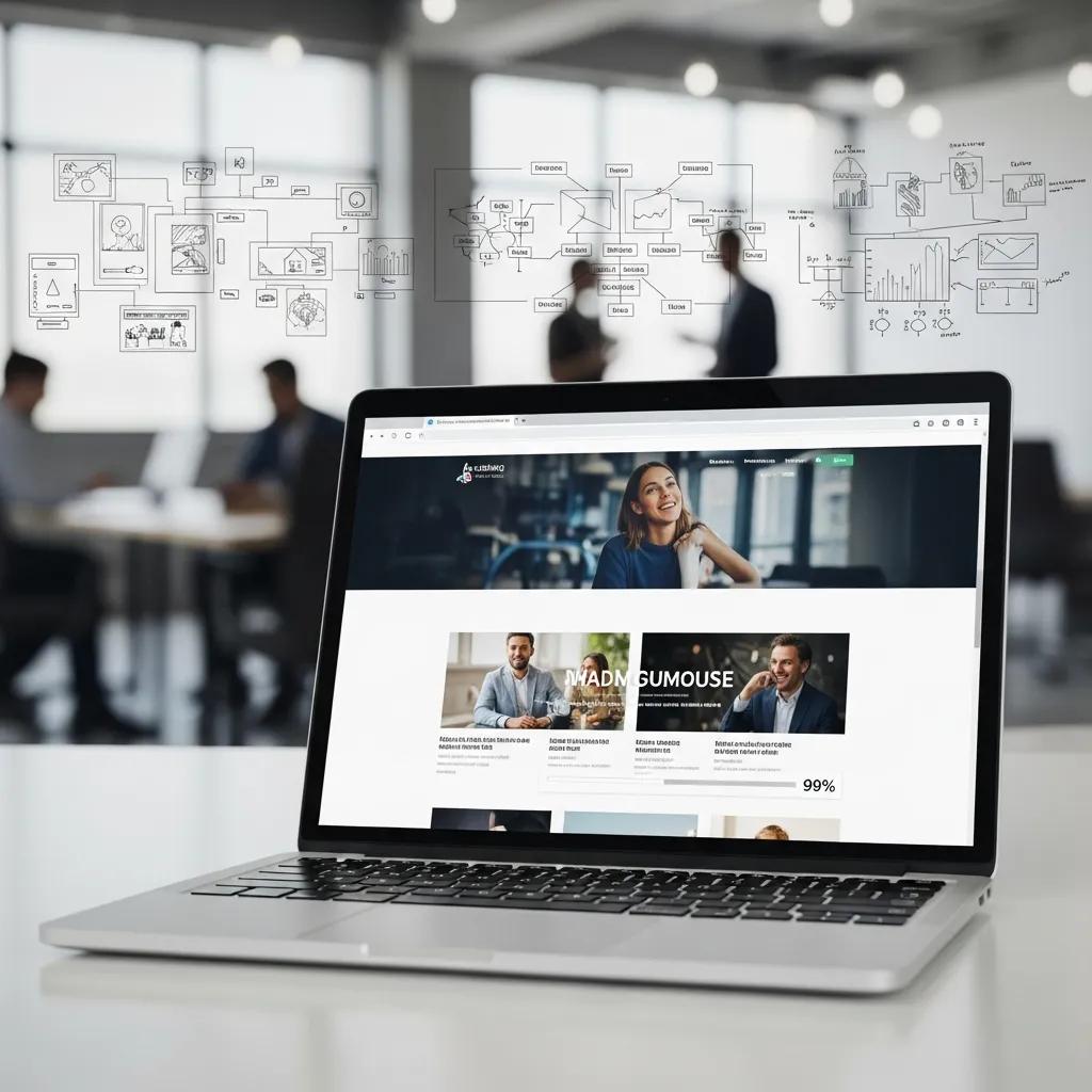 Fast-loading website on a laptop screen in a busy office, illustrating website speed optimization