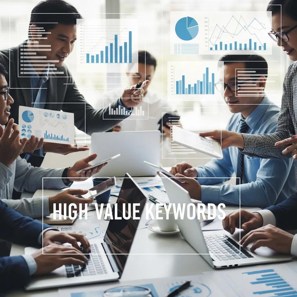 Group of professionals collaborating on digital marketing strategies in a modern workspace