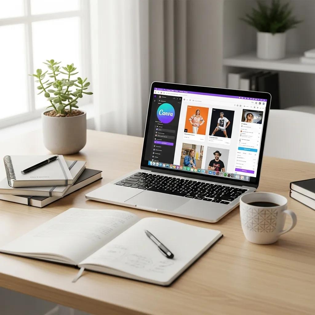 Modern workspace with a laptop and notes, symbolizing SEO-optimized content creation