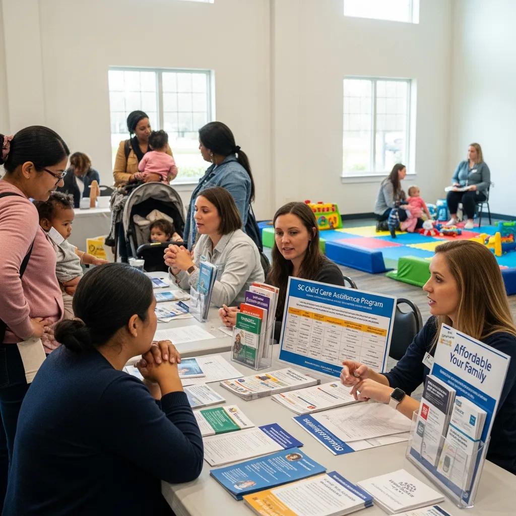 Parents exploring affordable childcare options at a community center in Mount Pleasant SC