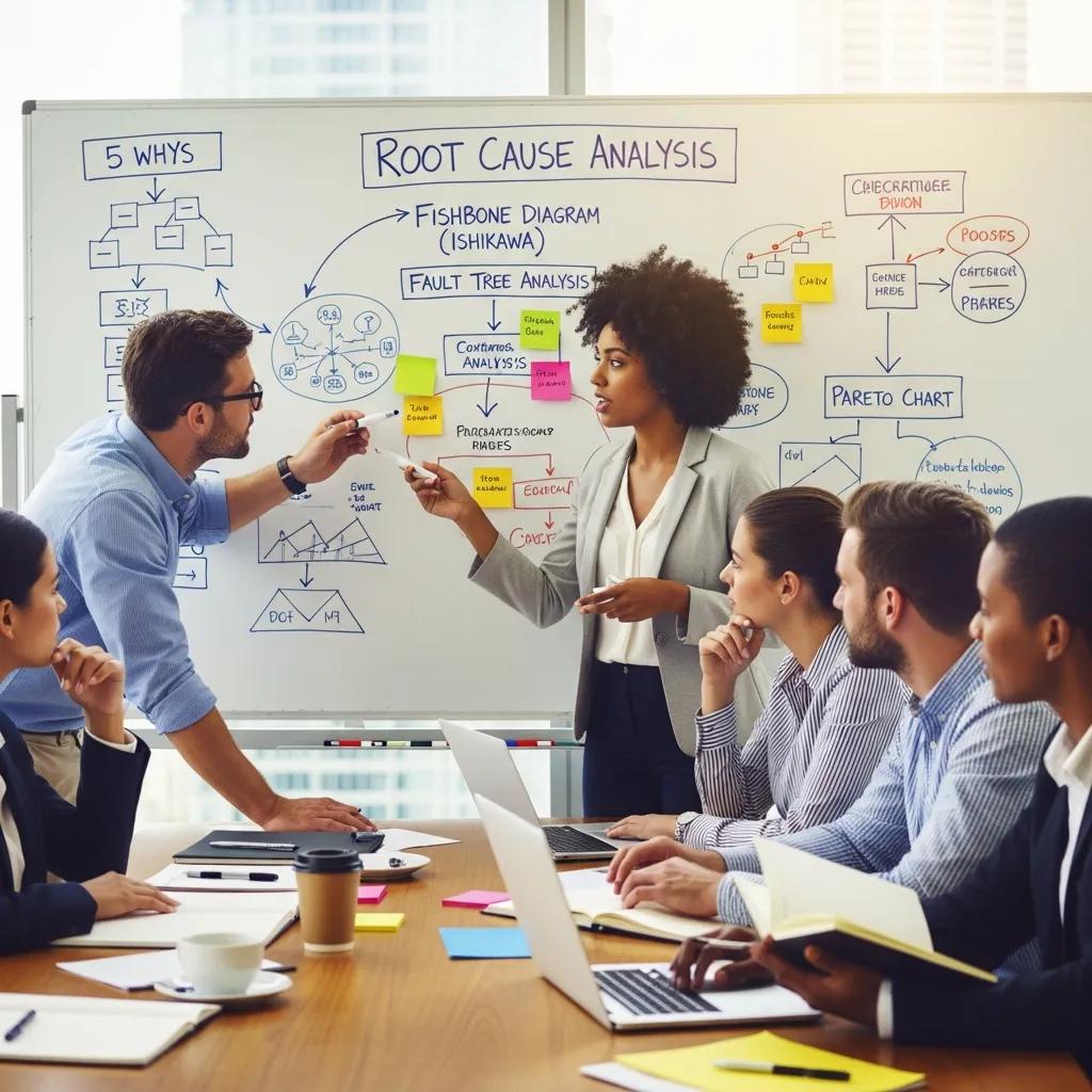 Professionals brainstorming effective RCA techniques for software bugs