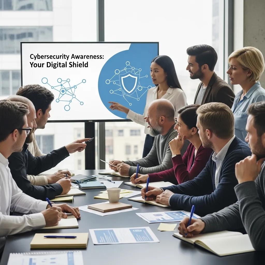 Training session on cybersecurity best practices with employees engaged in learning