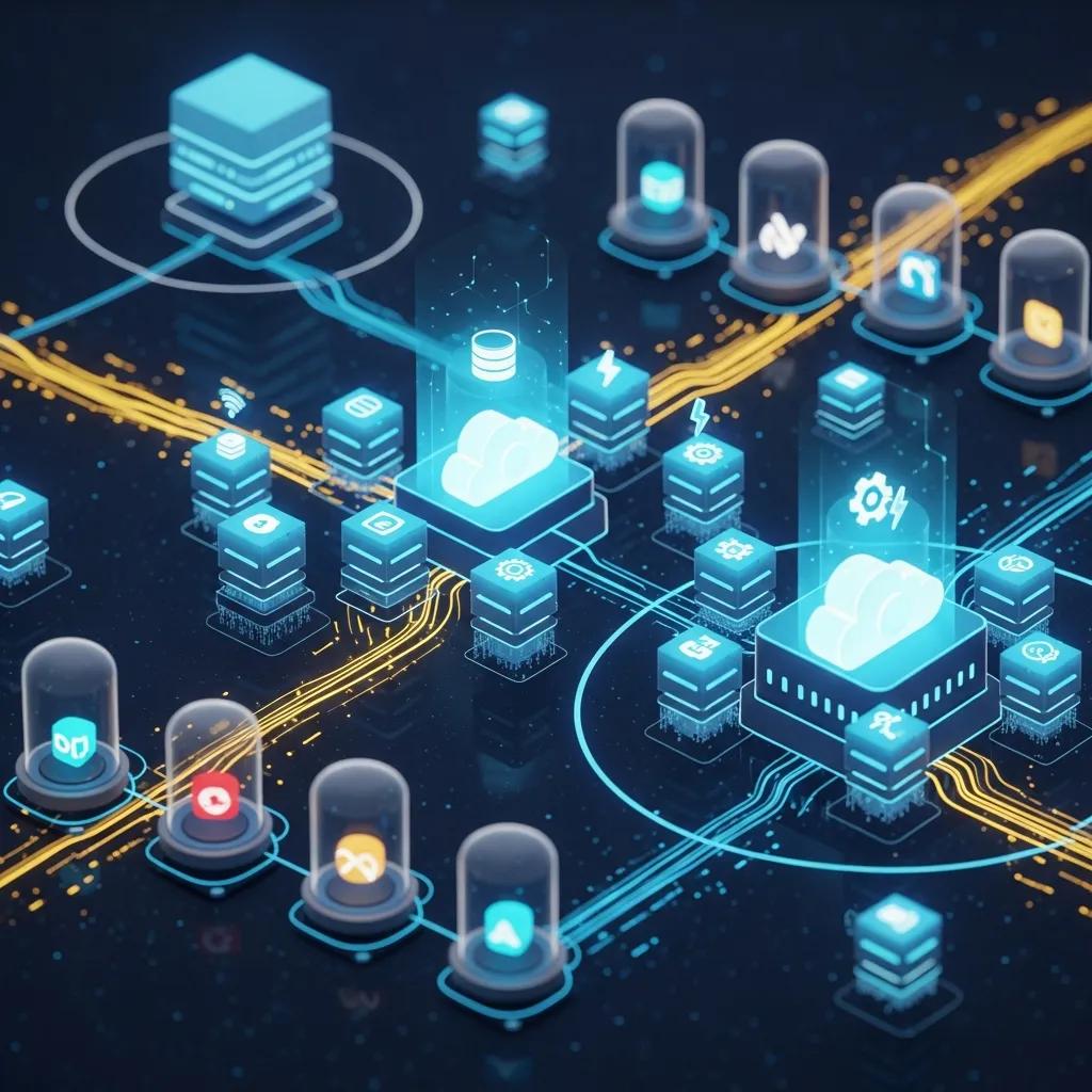 Visual representation of cloud-native architecture with servers and microservices