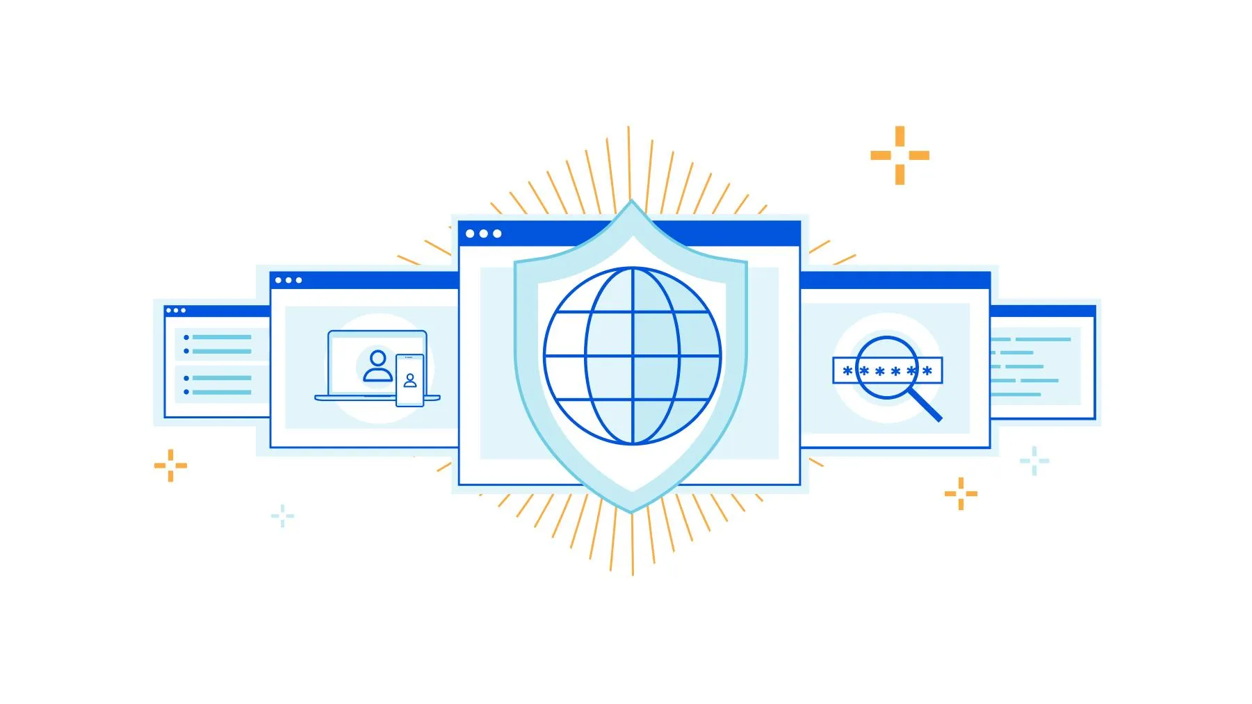 Digital shield graphic symbolizing security features of Cloudflare Workers in cloud computing