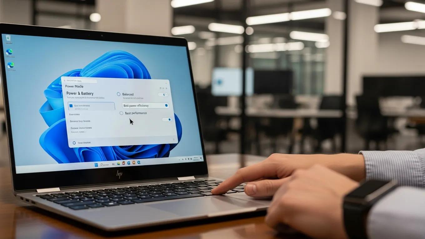 HP laptop showing power management settings for battery optimization