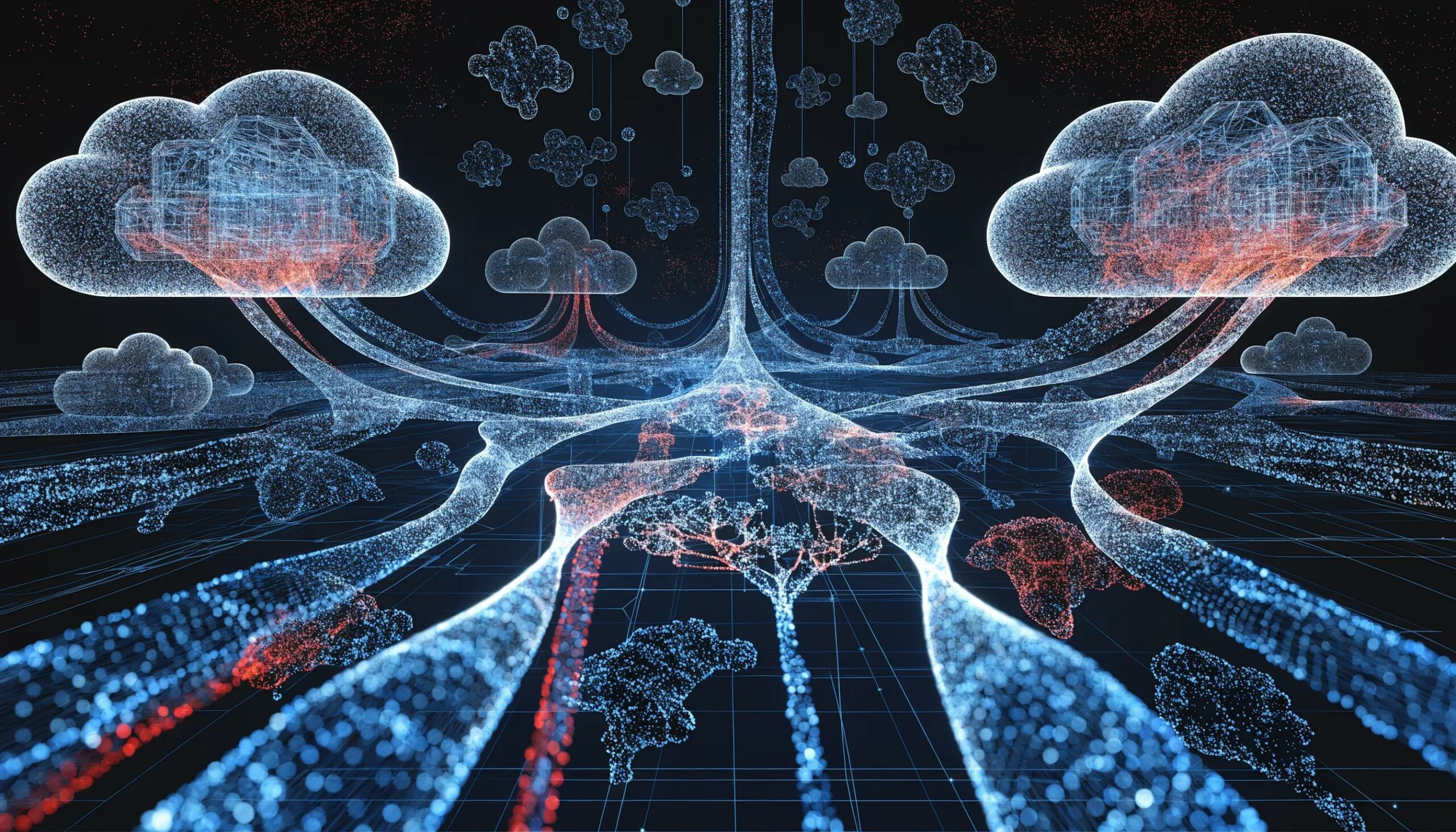 Visualization of cloud integration with firewalls showcasing elements like cloud networks and data flow in cybersecurity