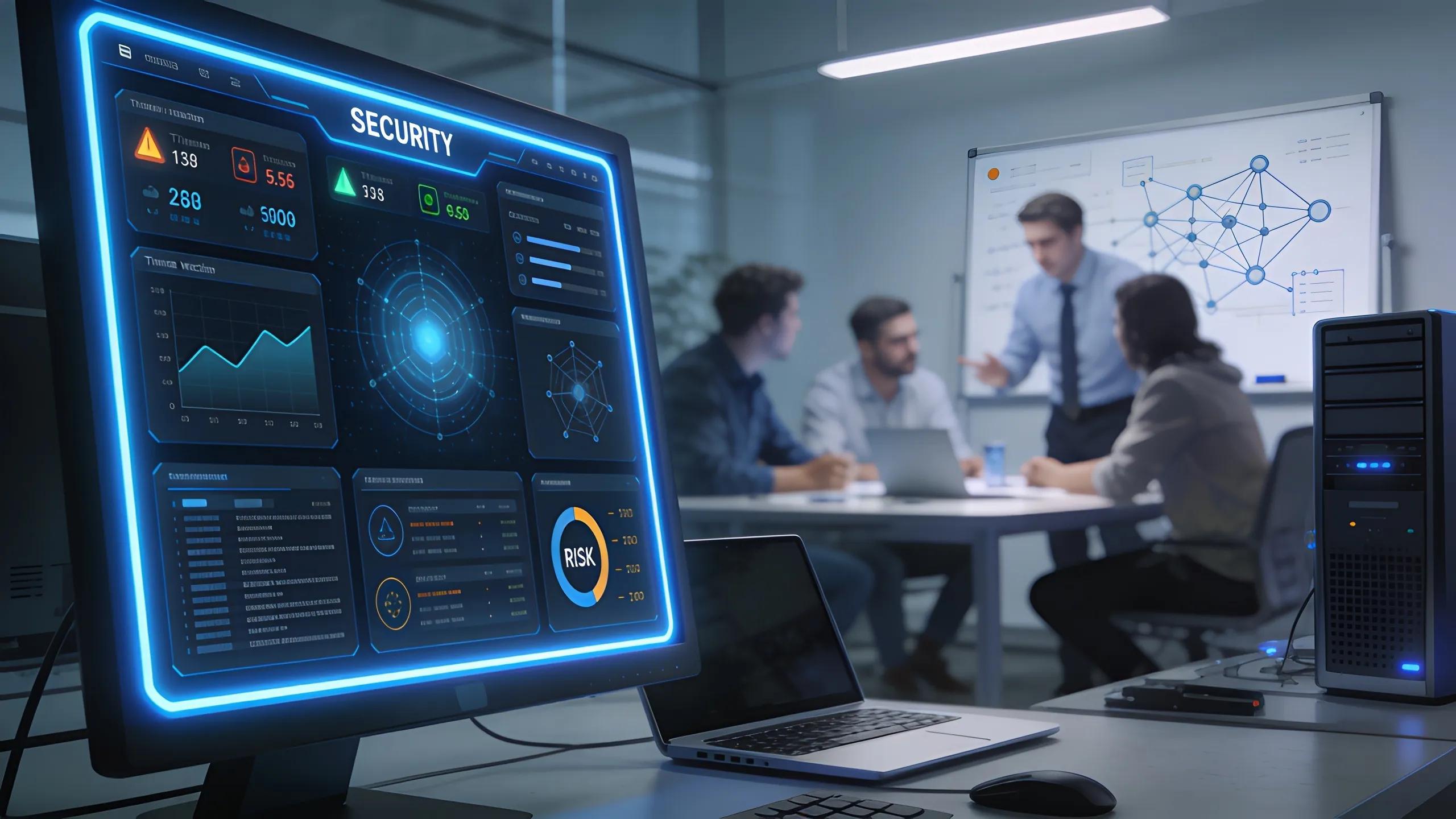 A close-up view of a cybersecurity dashboard showcasing threat detection metrics, emphasizing security convergence in networking.