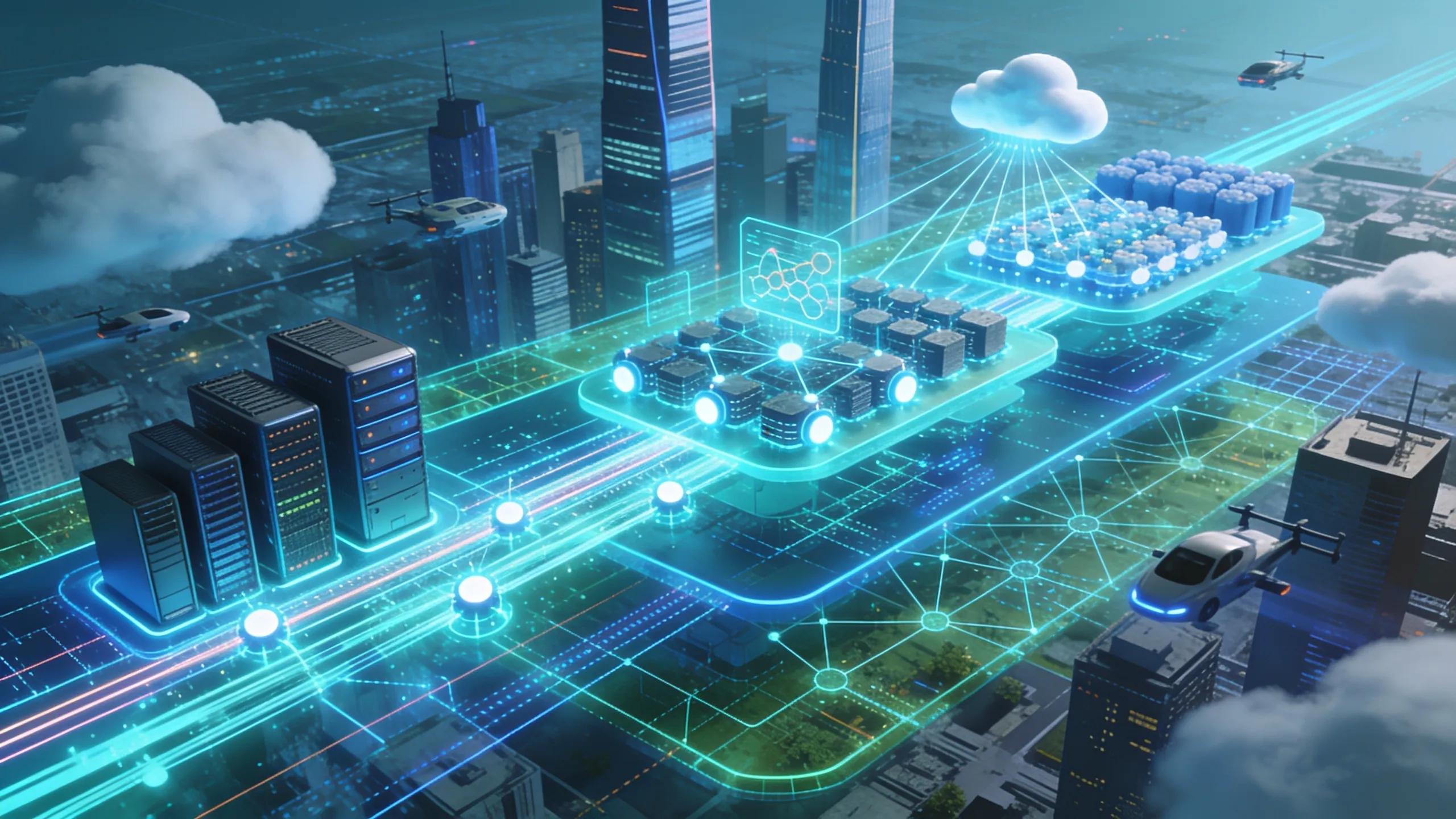 Futuristic portrayal of trends influencing AI networking and infrastructure growth