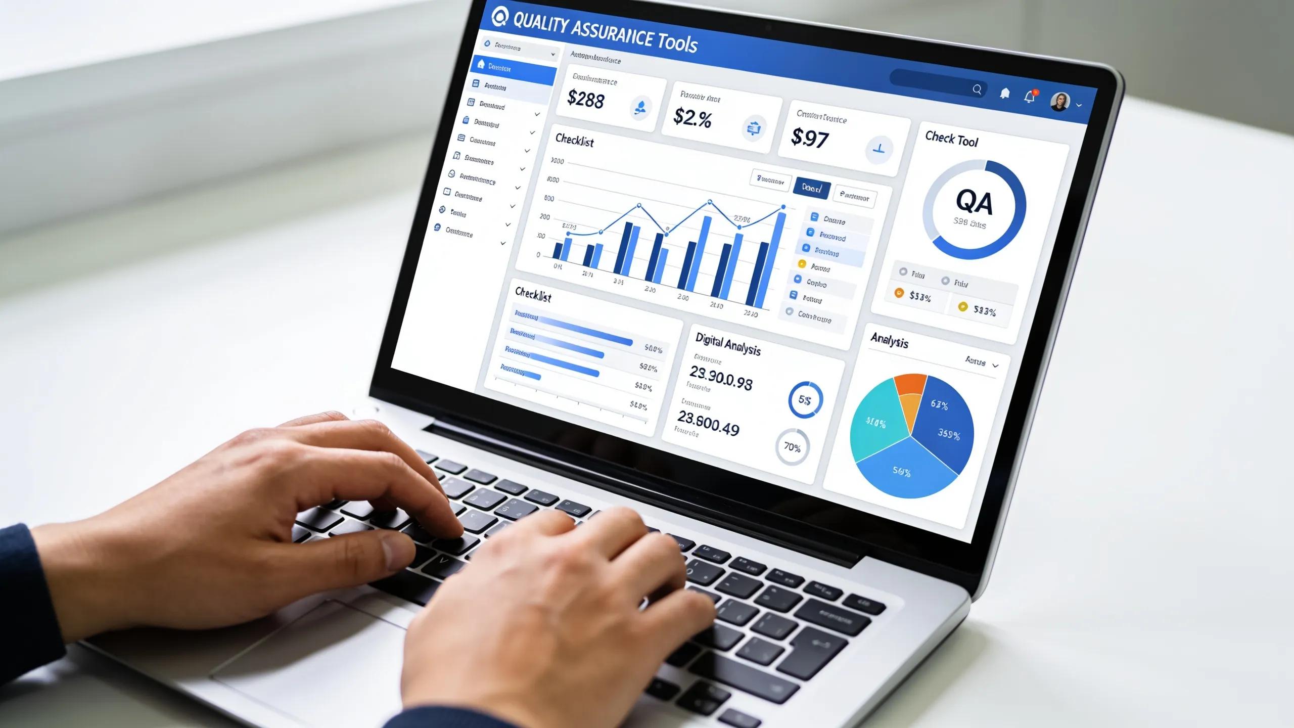 Person reviewing content quality assurance practices on a laptop